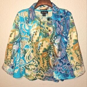 Candy Couture  Jean Jacket S & Shirt L Artsy Abstract Colorful Sequins
